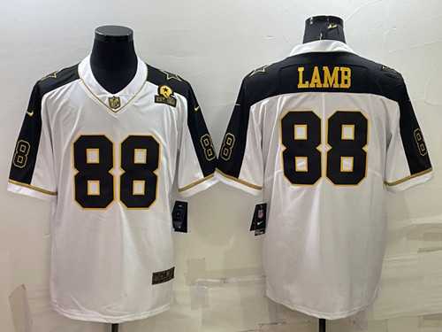 Men%27s Dallas Cowboys #88 CeeDee Lamb White Gold Edition With 1960 Patch Limited Stitched Football Jersey->dallas cowboys->NFL Jersey